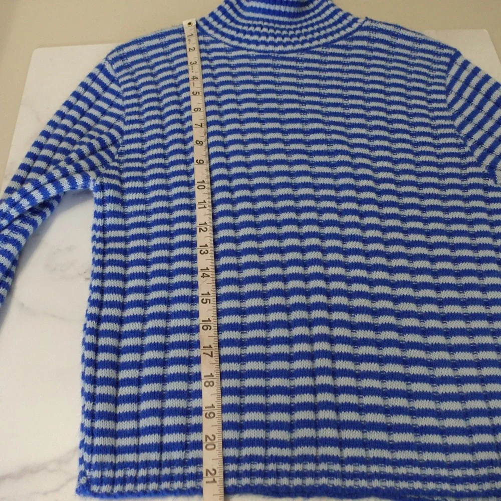 Vintage 1970s Womens Small Blue Striped Turtleneck Sweater Union‎ Made Retro USA